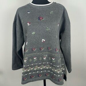 Vintage Bold Spirit Floral Sweatshirt Womens XL Cottage Grandma Boho Retro 90s
